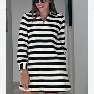Striped Collared Black and White Mini Dress
